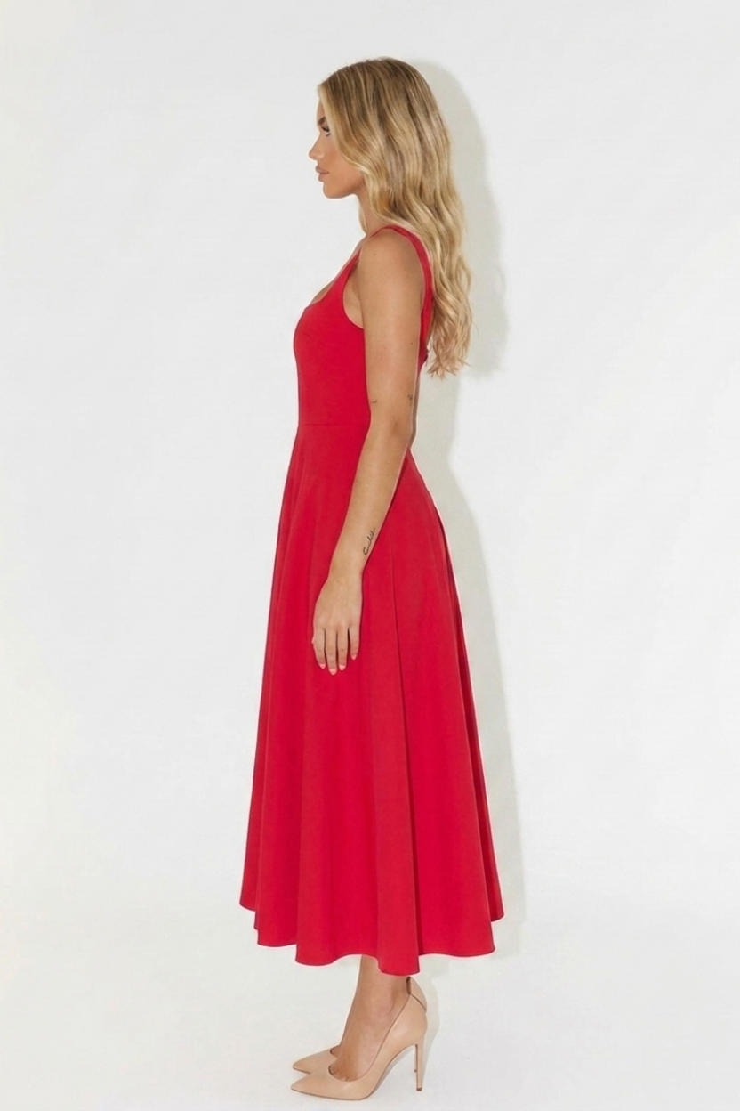 Clara Square Neck Midi Dress in red