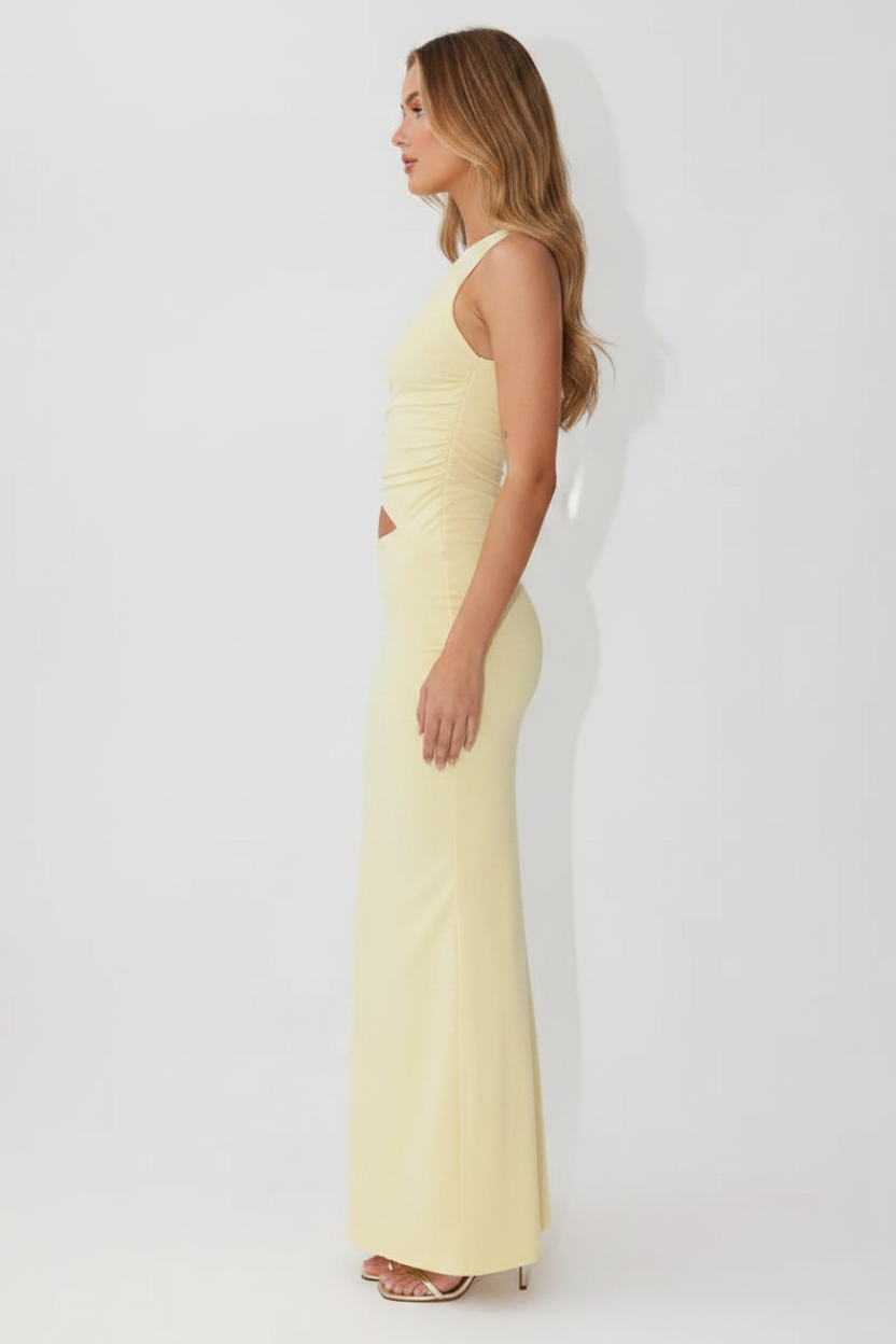 Alessia Asymmetric Cutout Maxi Dress in lemon