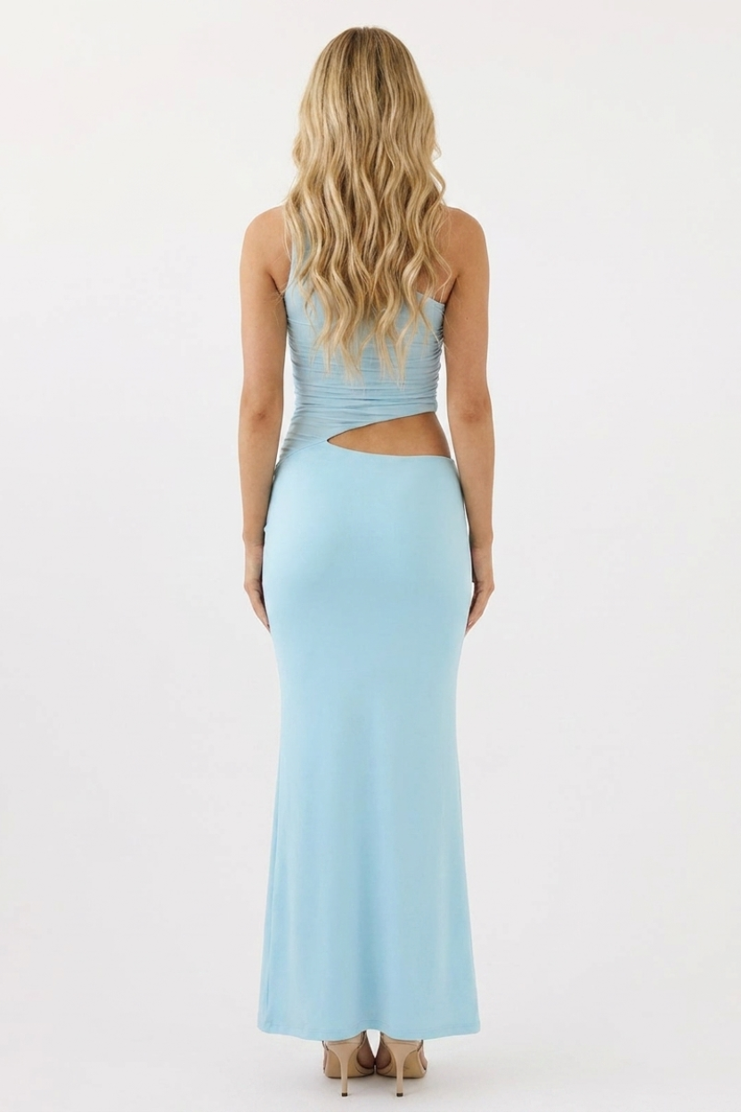 Alessia Asymmetric Cutout Maxi Dress in sky blue