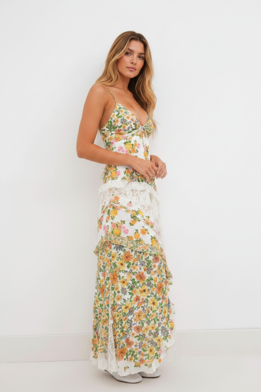 Arabella Floral Maxi Dress in green floral print