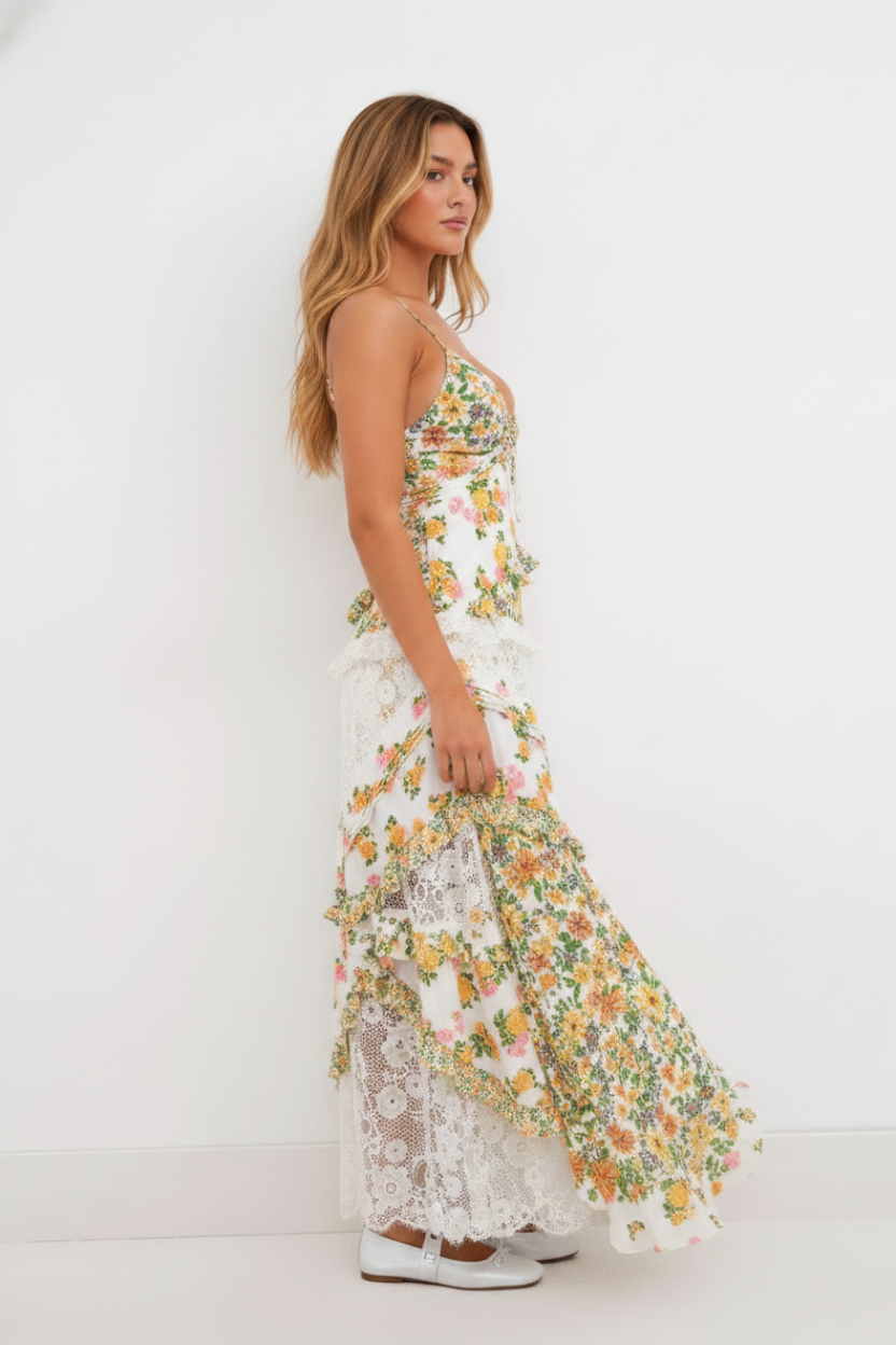 Arabella Floral Maxi Dress in green floral print