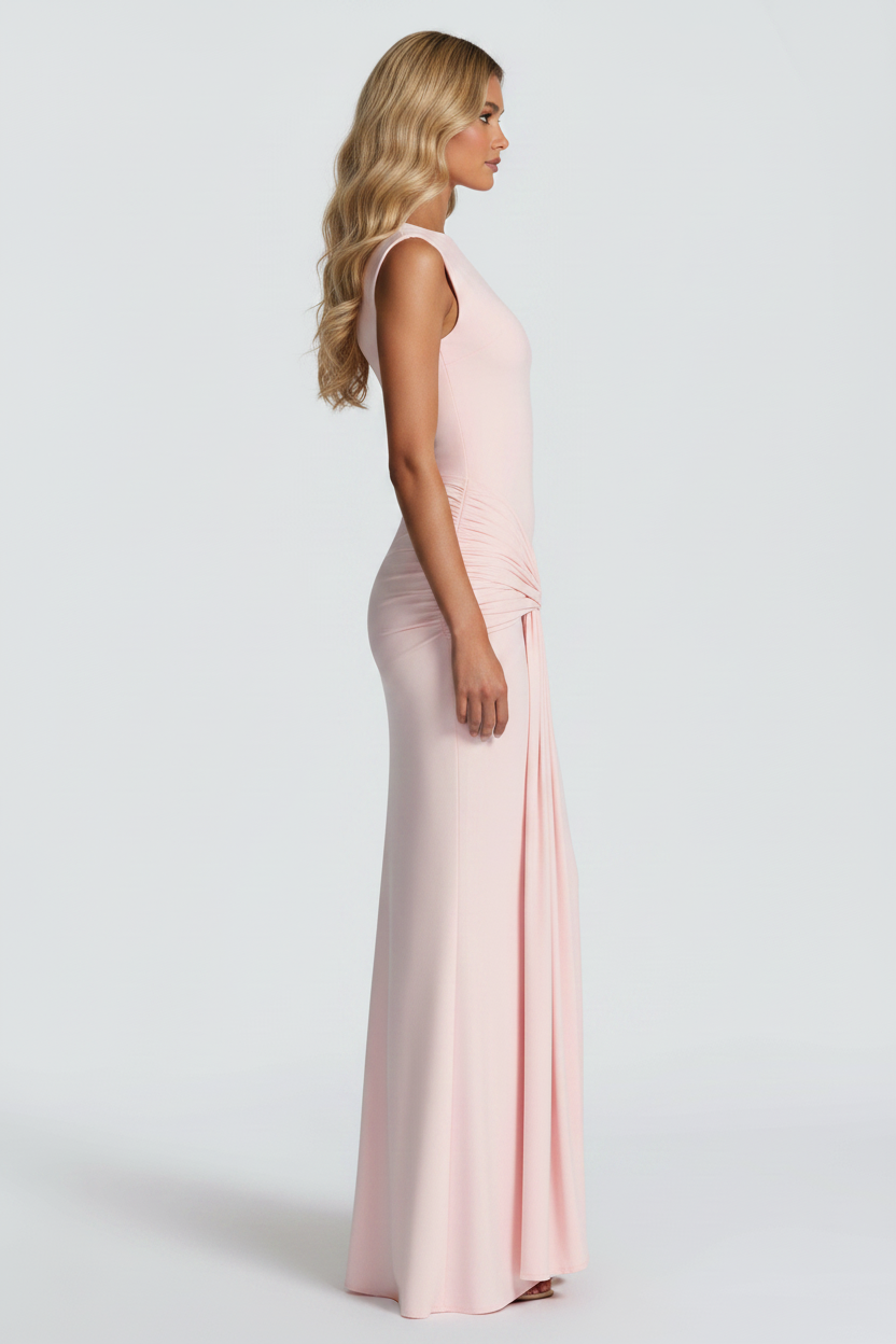 Aurelia High Neck Maxi Dress in blush