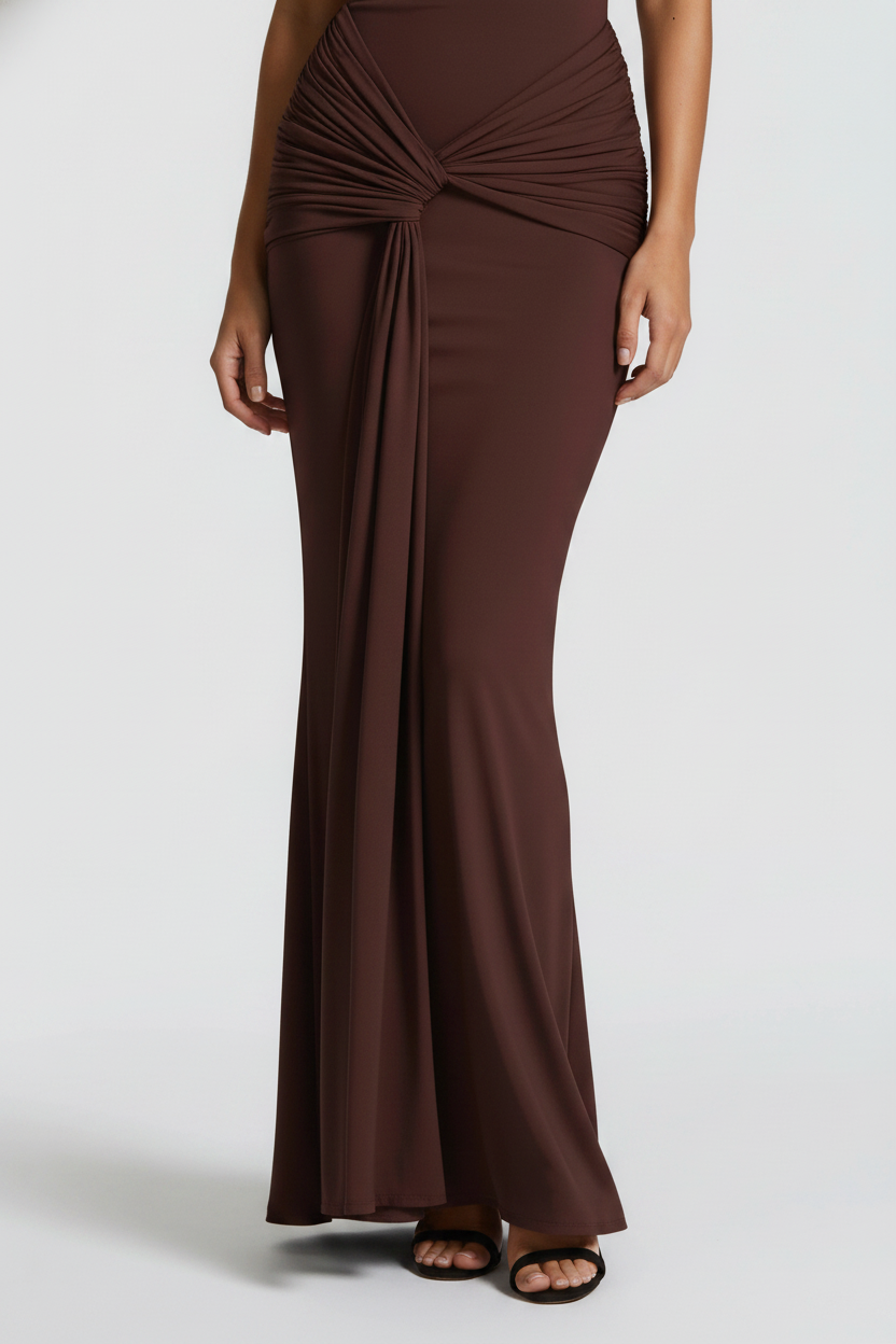 Aurelia High Neck Maxi Dress in plum brown