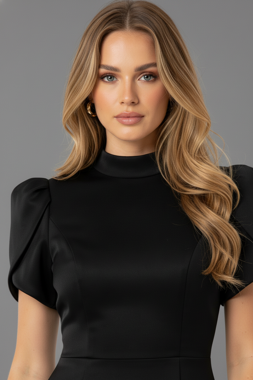 Camille Petal Sleeve Mini Dress in black