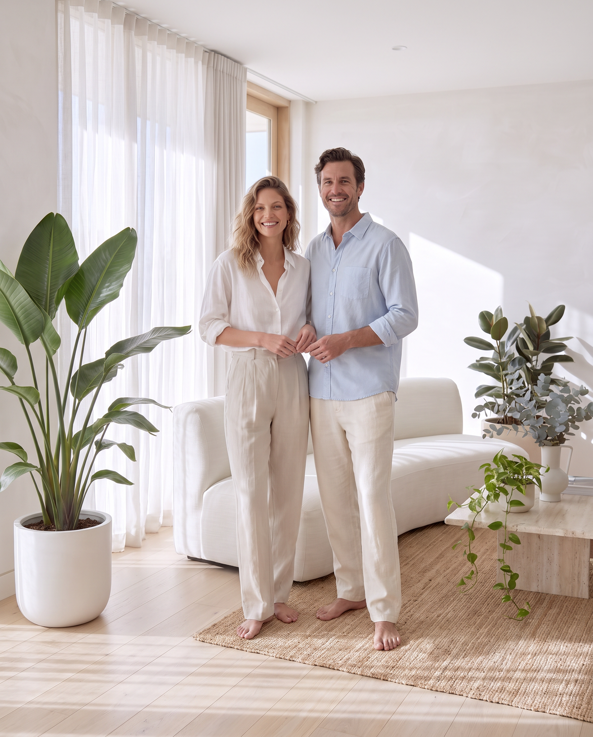 Clothing & Beyond product lifestyle in a bright white interior with greenery