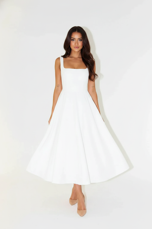 Clara Square Neck Midi Dress in white