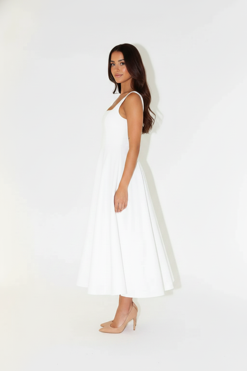 Clara Square Neck Midi Dress in white