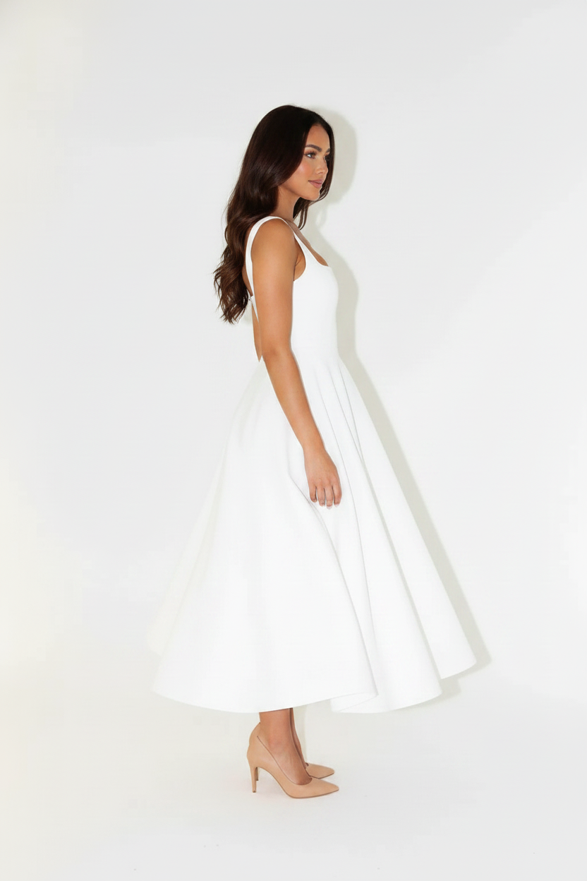 Clara Square Neck Midi Dress in white