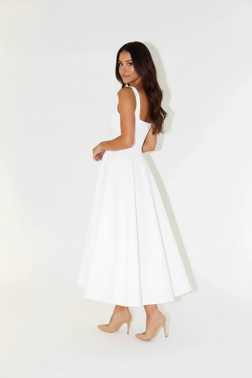 Clara Square Neck Midi Dress in white