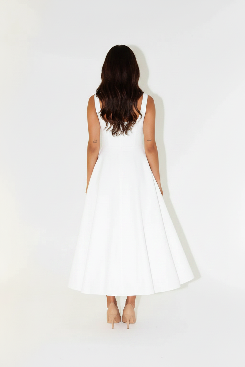 Clara Square Neck Midi Dress in white