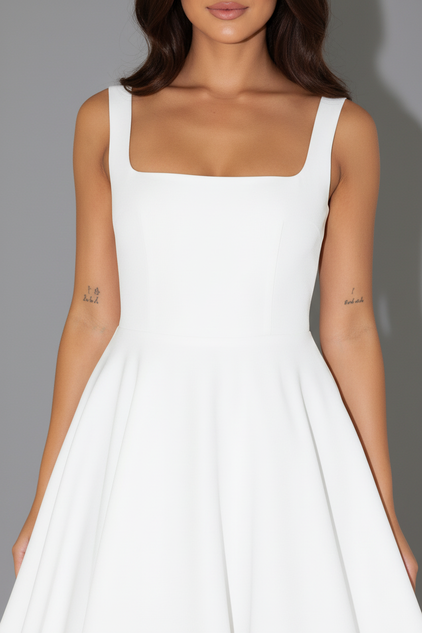 Clara Square Neck Midi Dress in white