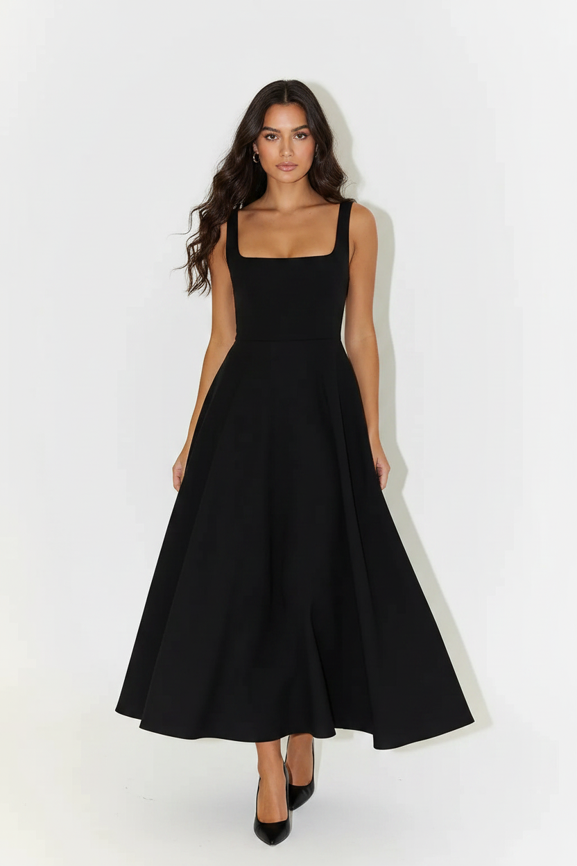Clara Square Neck Midi Dress in black