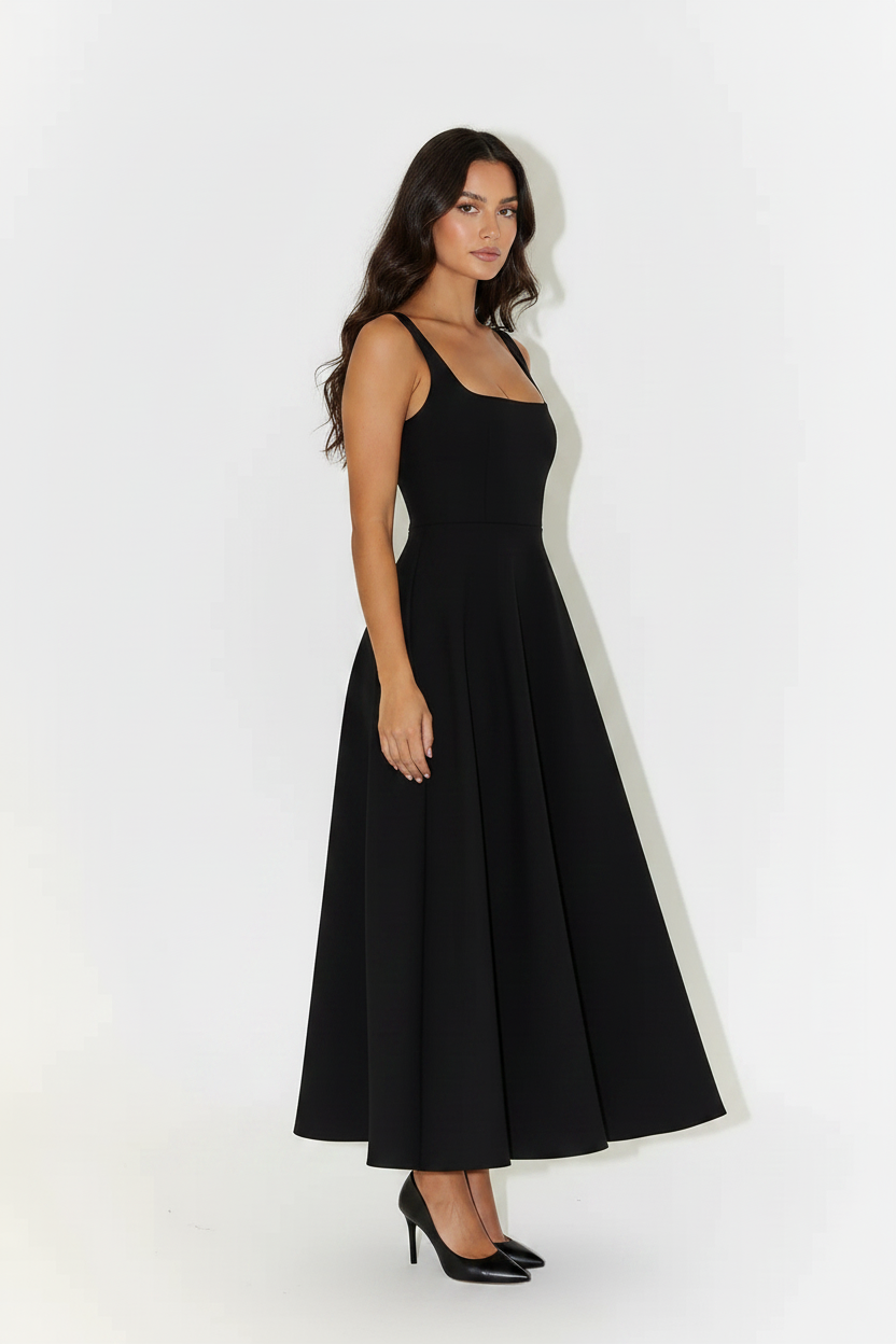 Clara Square Neck Midi Dress in black