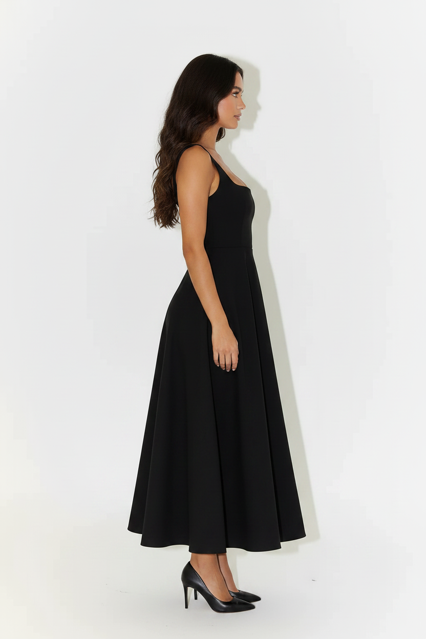 Clara Square Neck Midi Dress in black
