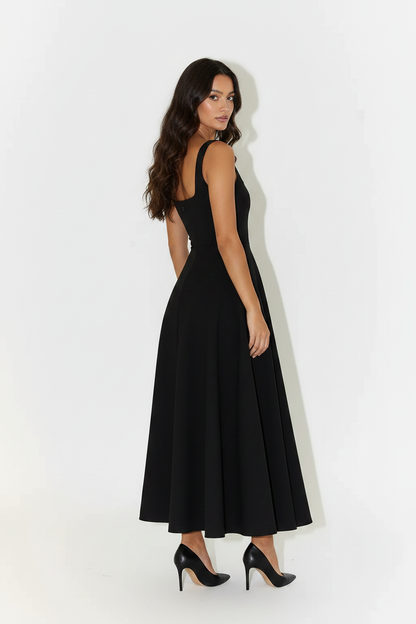Clara Square Neck Midi Dress in black