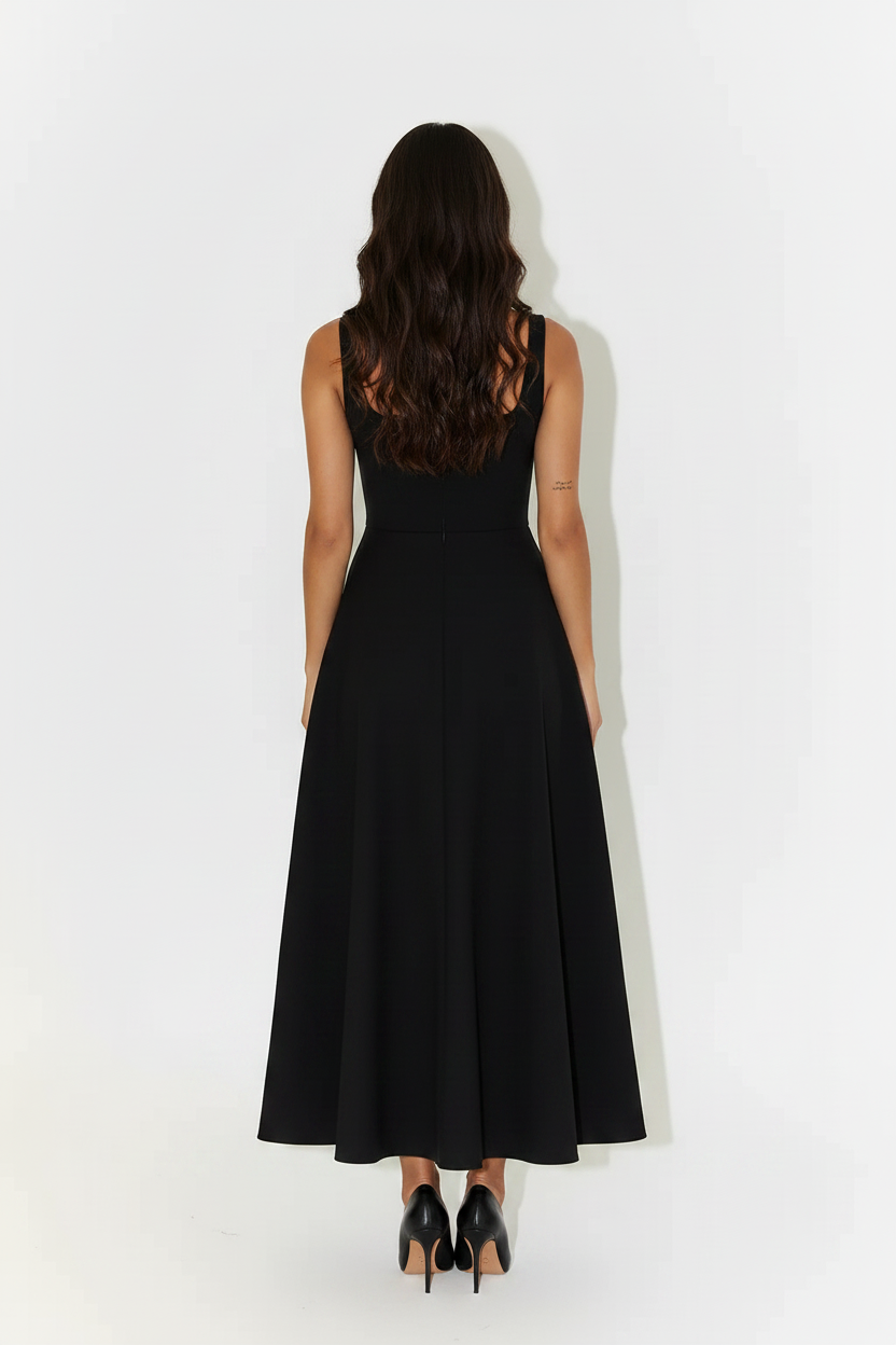 Clara Square Neck Midi Dress in black
