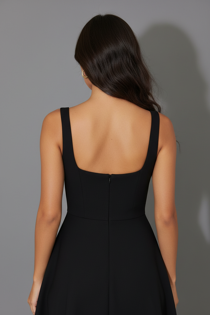 Clara Square Neck Midi Dress in black