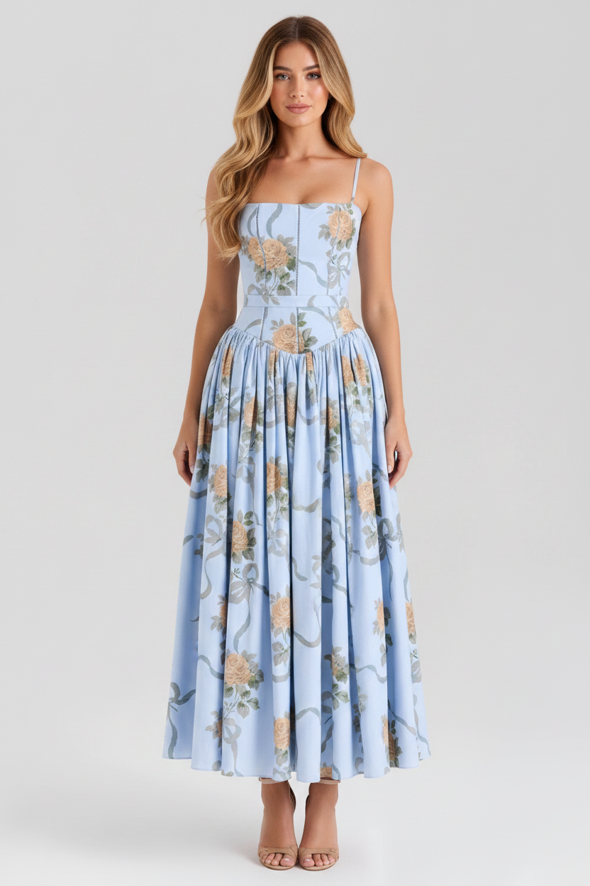 Florence Square Neck Maxi Dress in vintage blue