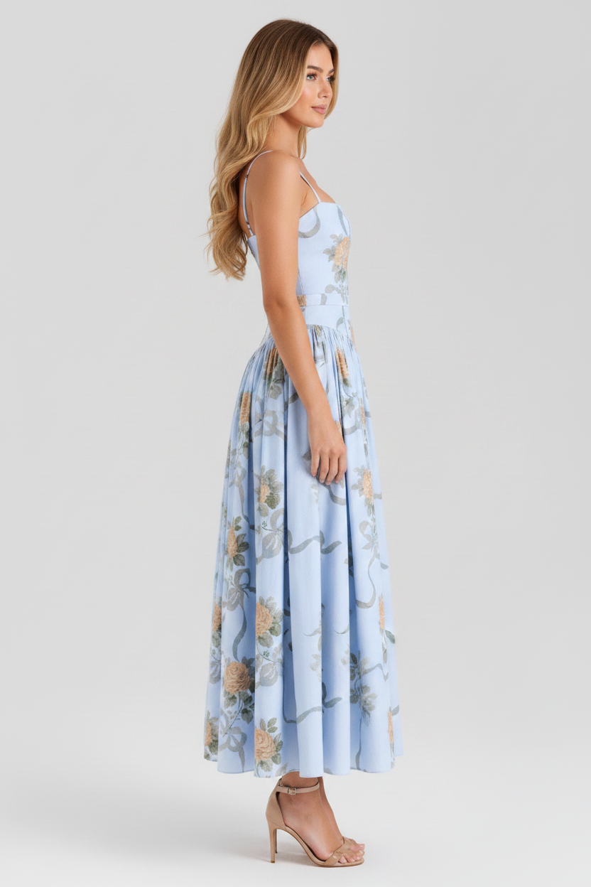 Florence Square Neck Maxi Dress in vintage blue