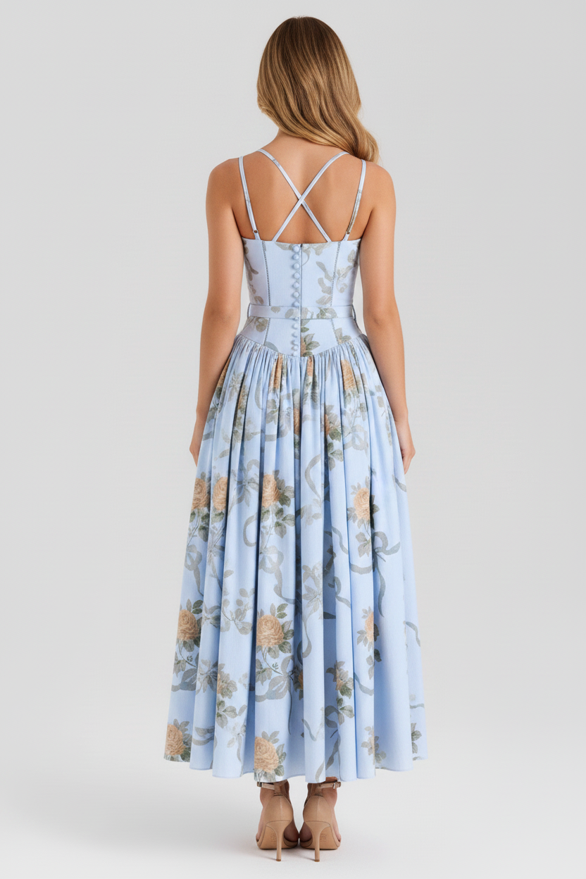 Florence Square Neck Maxi Dress in vintage blue