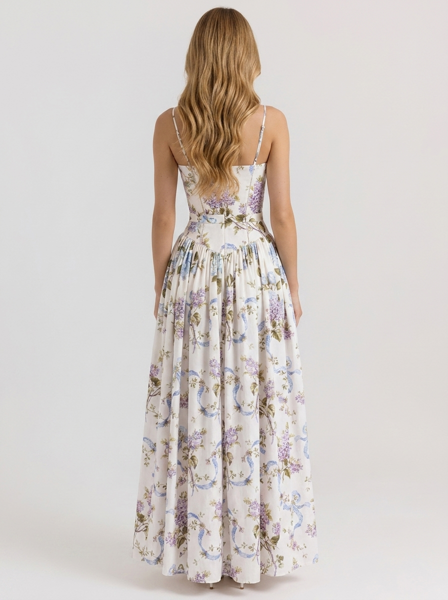 Florence Square Neck Maxi Dress in rose print