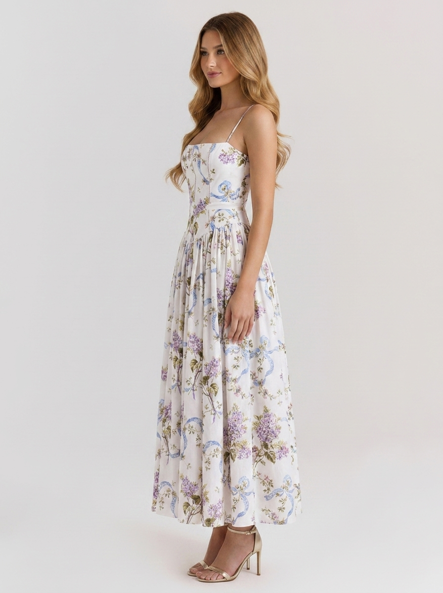 Florence Square Neck Maxi Dress in rose print