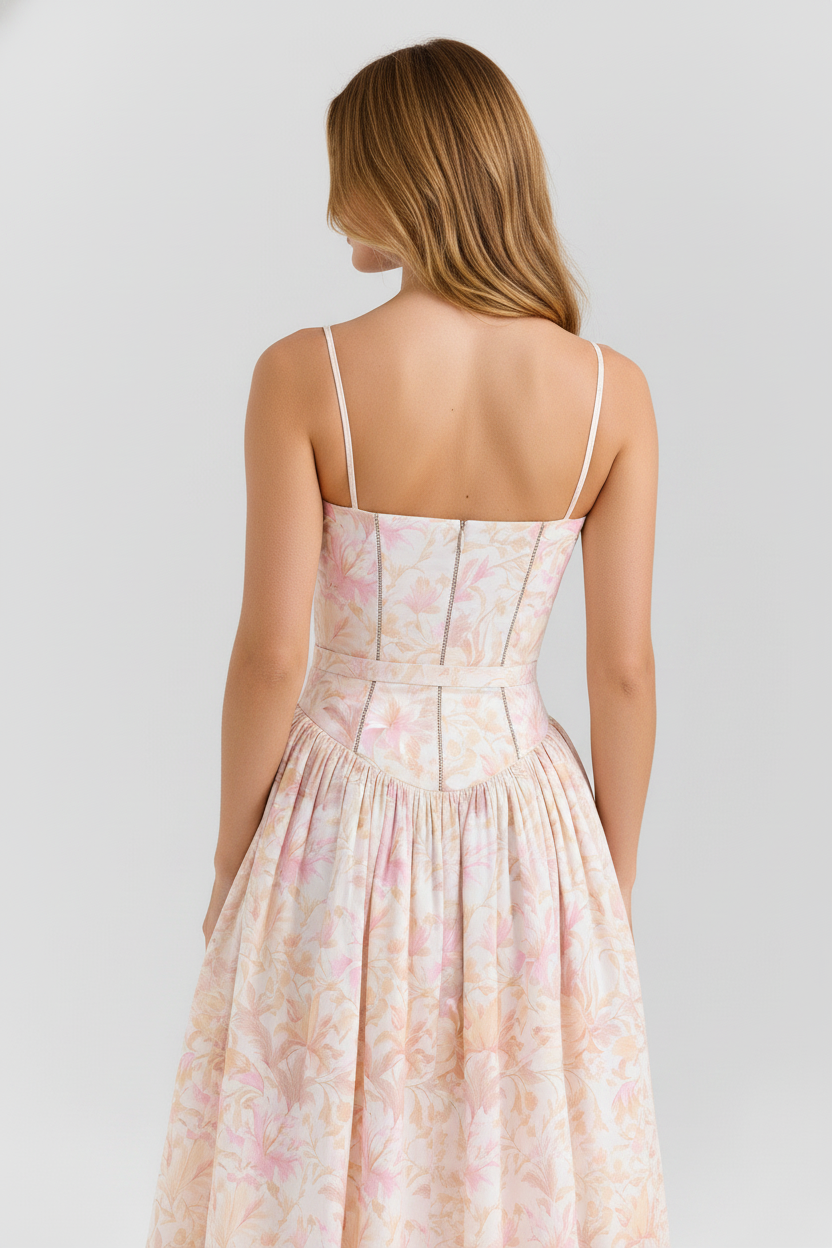Florence Square Neck Maxi Dress in peach floral print