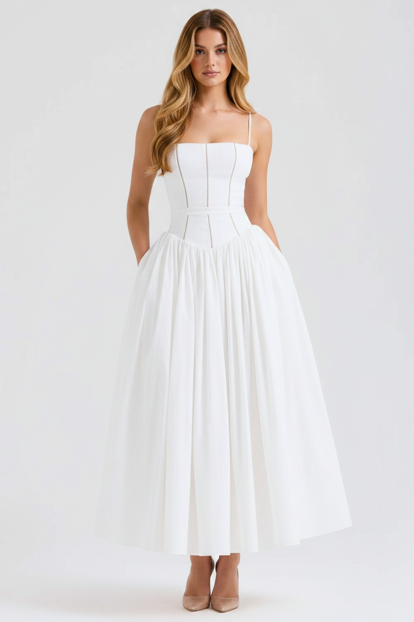 Florence Square Neck Maxi Dress in white