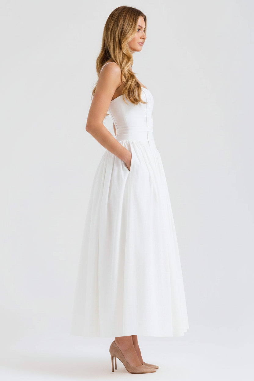 Florence Square Neck Maxi Dress in white