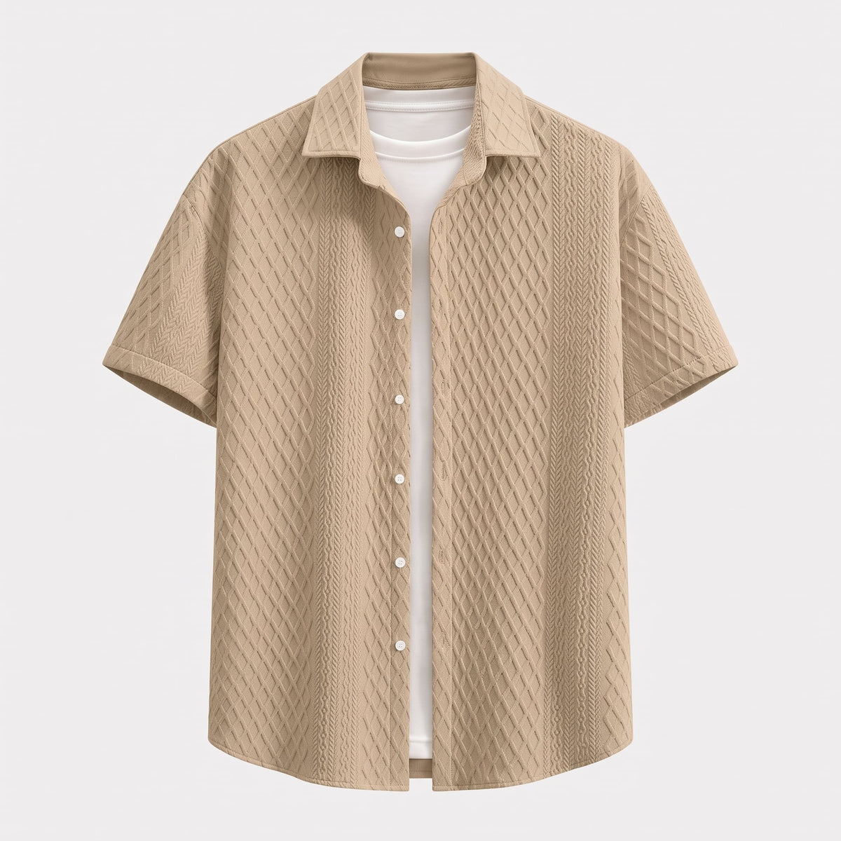 Galway Men's Cotton Jacquard Short Sleeve Shirt displayed over a white top against a pale grey background