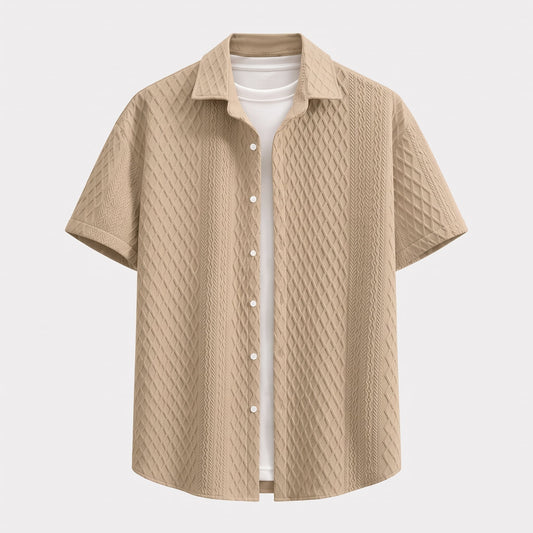 Galway Men's Cotton Jacquard Short Sleeve Shirt displayed over a white top against a pale grey background