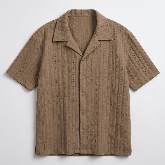 Kai Men's Mesh Camp Collar Shirt shown against a pale grey background