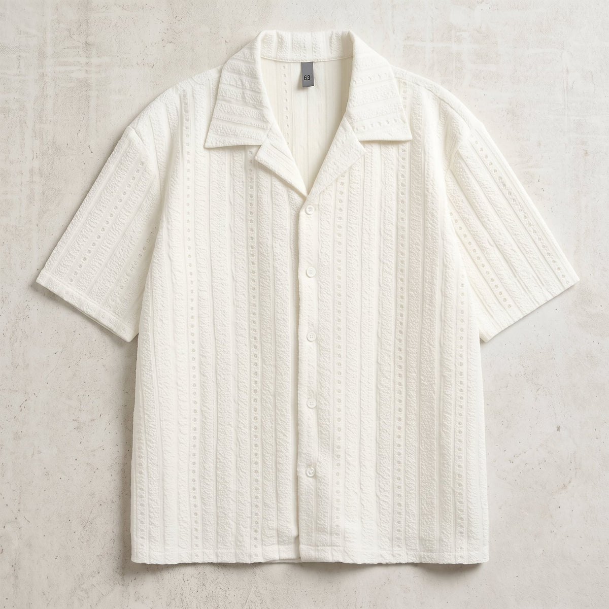 Kai Men's Mesh Camp Collar Shirt in White against a light neutral background