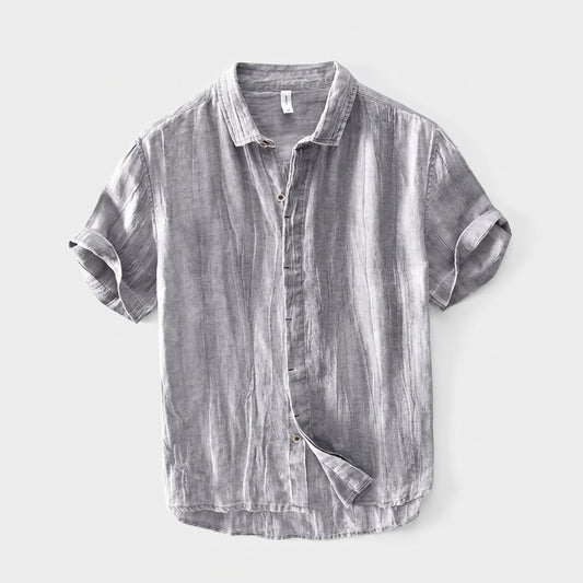 Kelso Men's Linen Button Up Shirt shown against a pale grey studio background