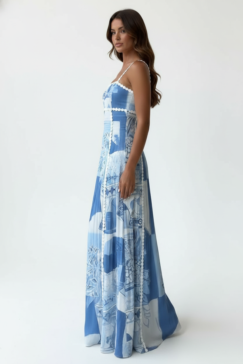 Marina Square Neck Cutout Maxi Dress in blue and white