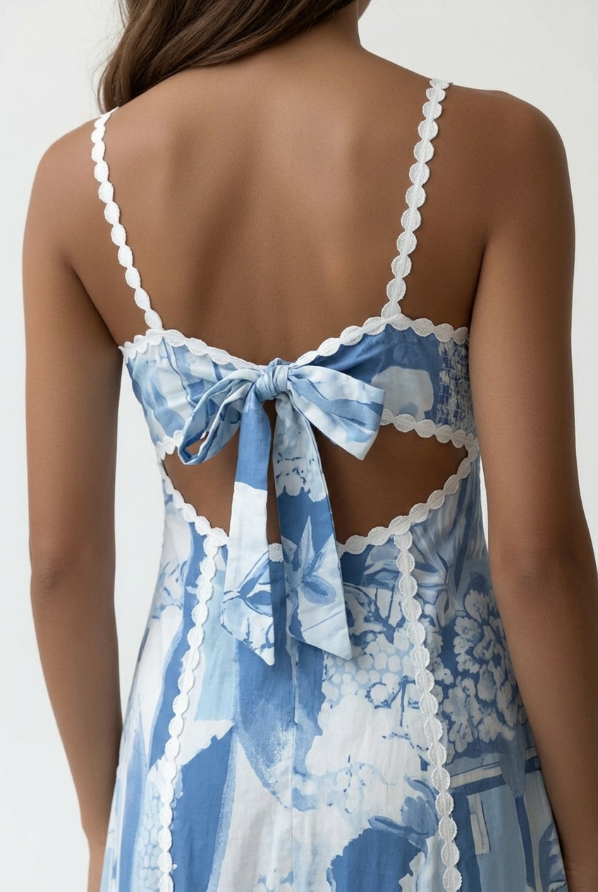 Marina Square Neck Cutout Maxi Dress in blue and white