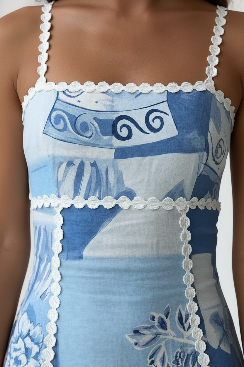 Marina Square Neck Cutout Maxi Dress in blue and white