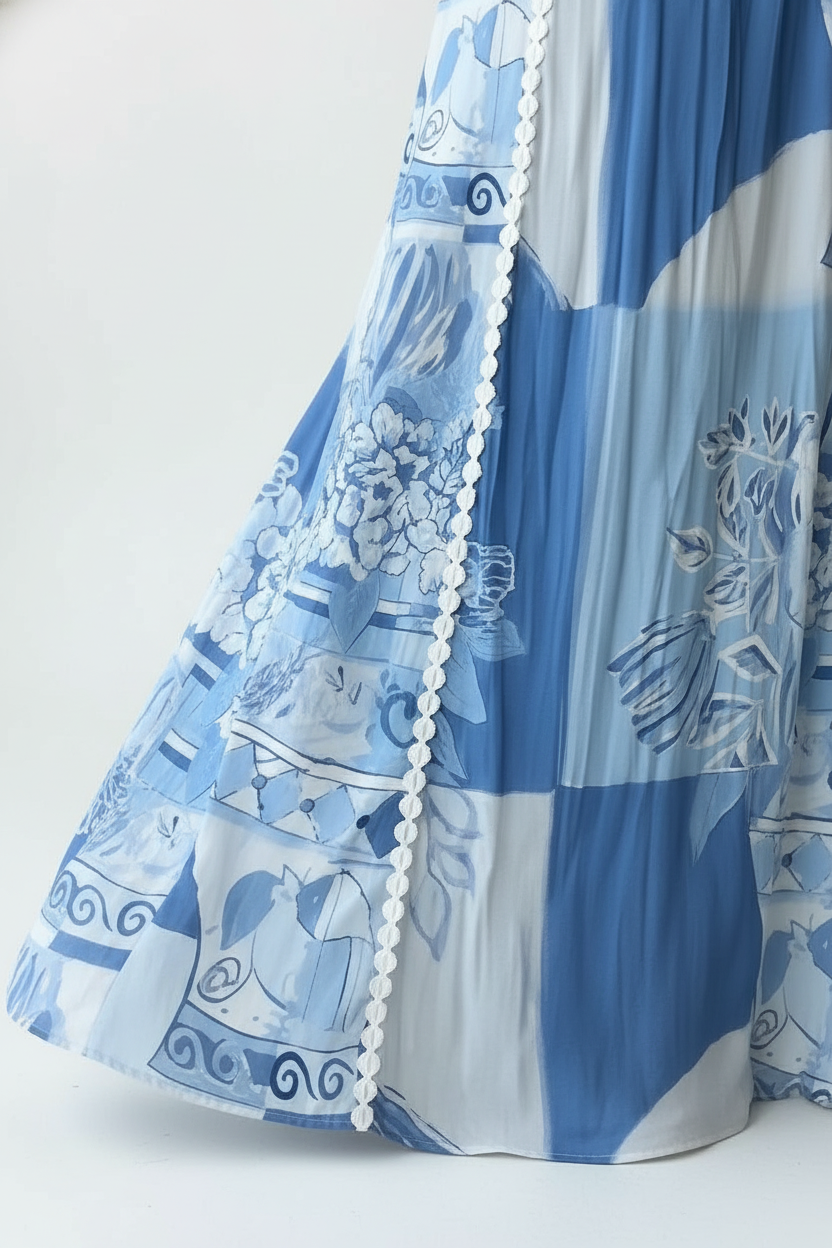 Marina Square Neck Cutout Maxi Dress in blue and white