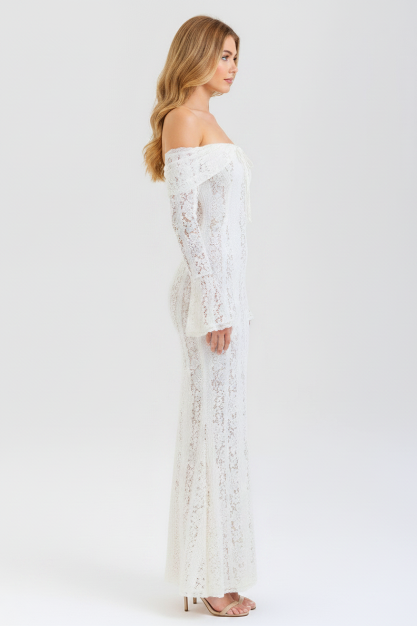 Odette Off Shoulder Lace Maxi Dress in ivory