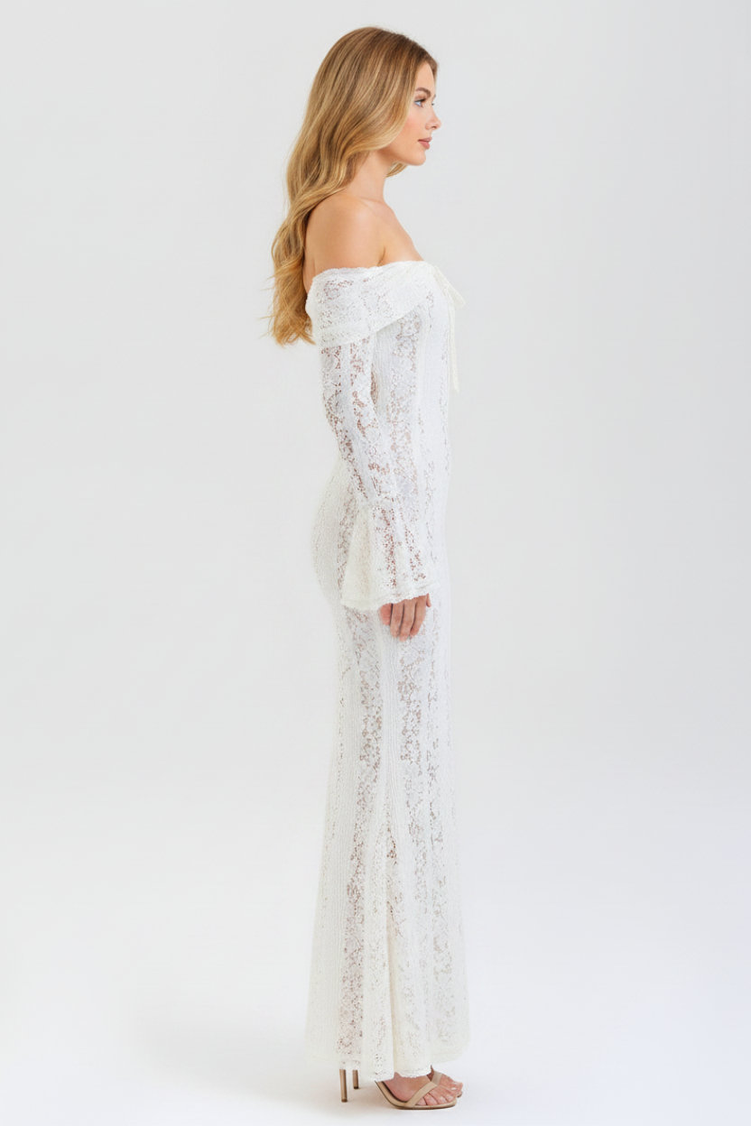 Odette Off Shoulder Lace Maxi Dress in ivory