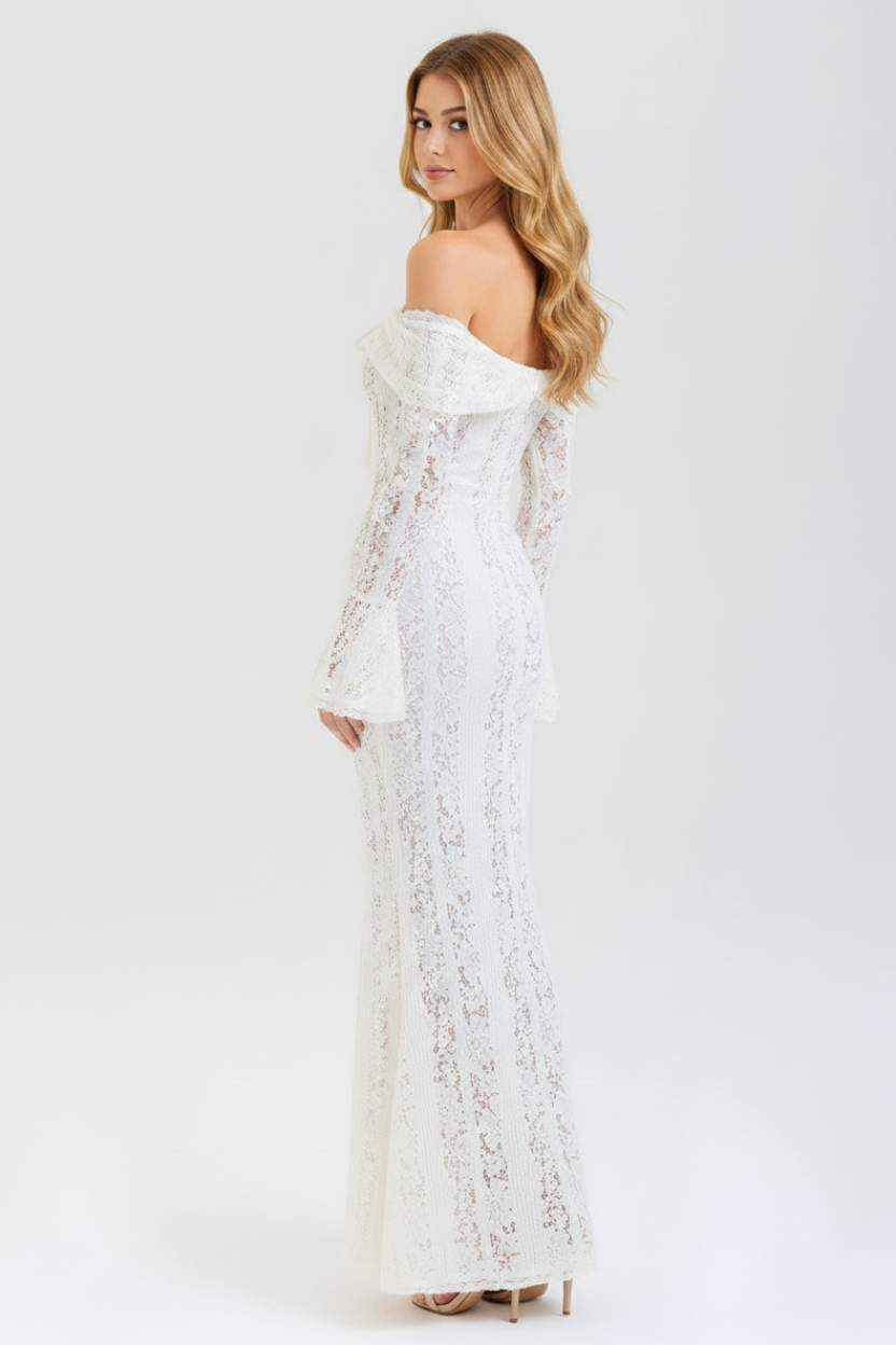 Odette Off Shoulder Lace Maxi Dress in ivory