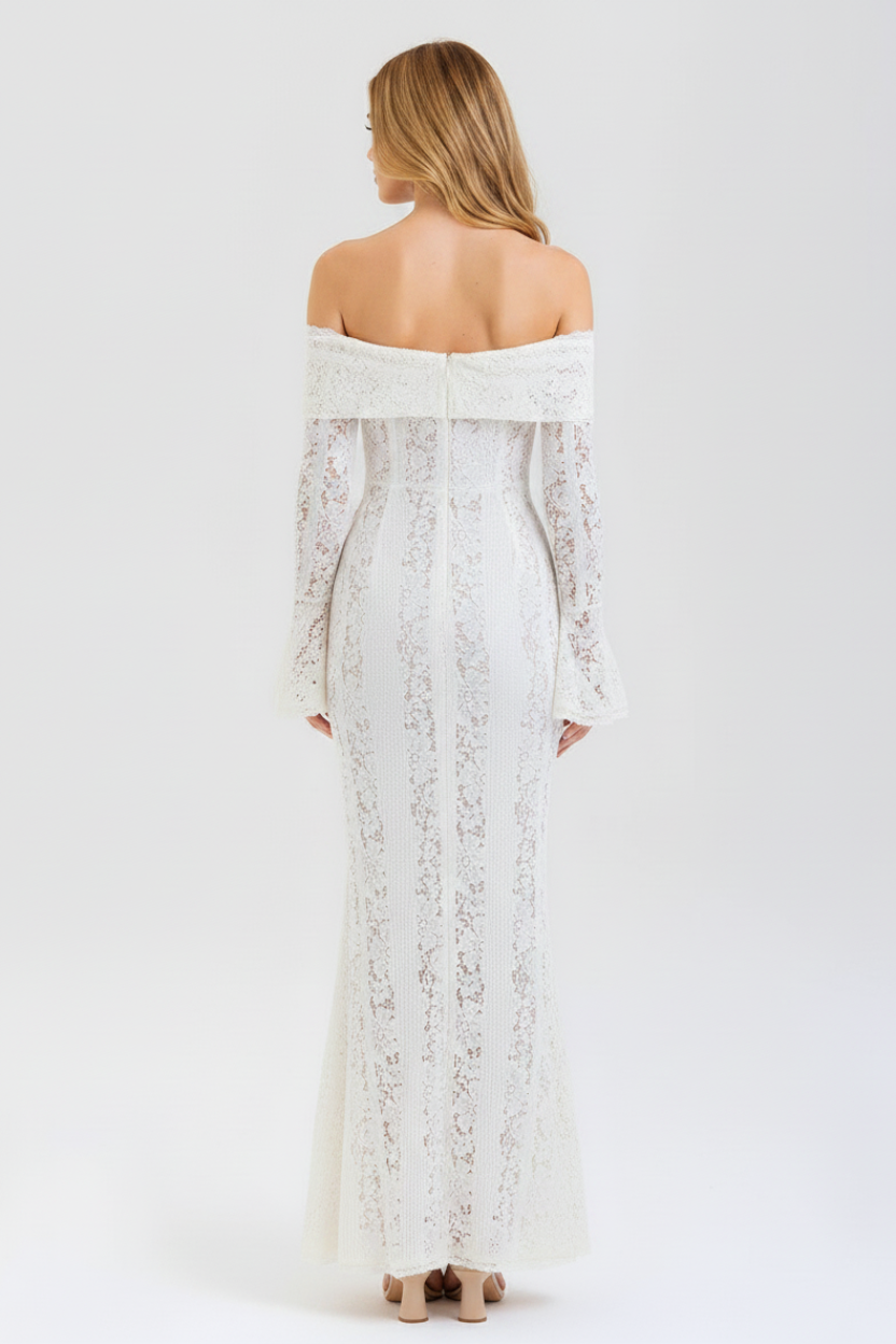 Odette Off Shoulder Lace Maxi Dress in ivory