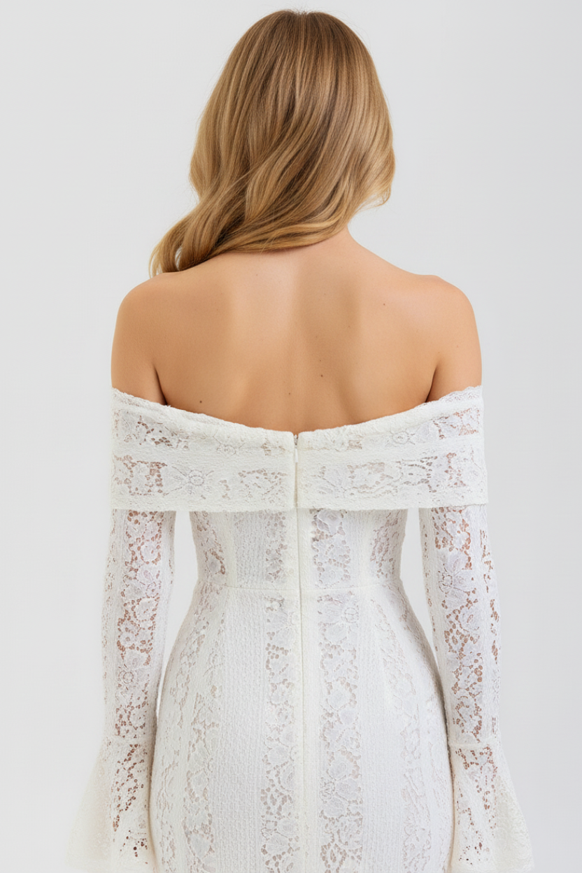 Odette Off Shoulder Lace Maxi Dress in ivory