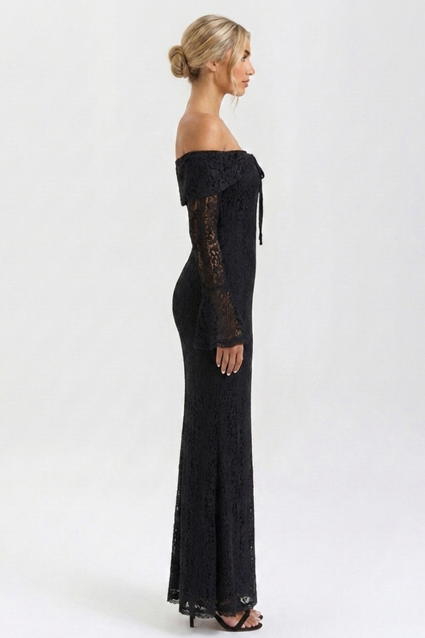 Odette Off Shoulder Lace Maxi Dress in black