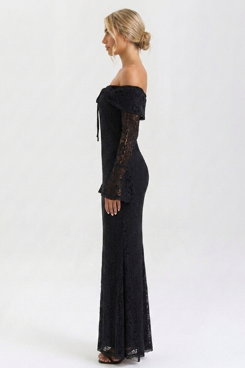 Odette Off Shoulder Lace Maxi Dress in black