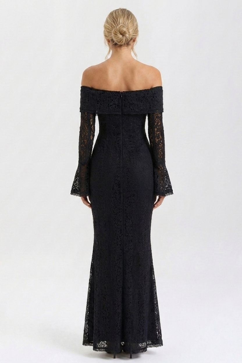 Odette Off Shoulder Lace Maxi Dress in black