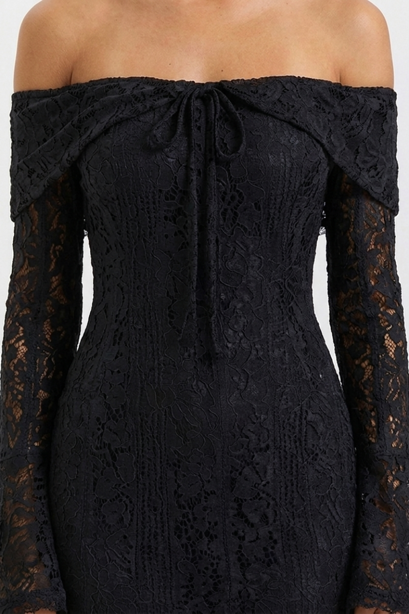 Odette Off Shoulder Lace Maxi Dress in black