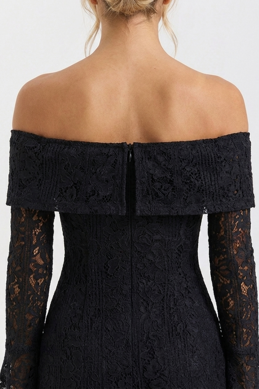 Odette Off Shoulder Lace Maxi Dress in black