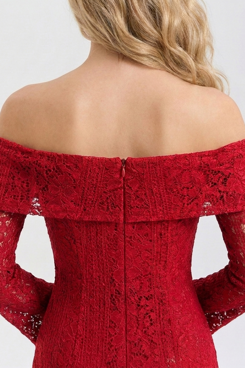 Odette Off Shoulder Lace Maxi Dress in red