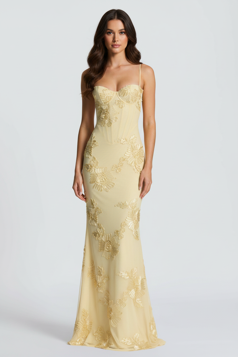 Ophelia Floral Maxi Dress in butter yellow